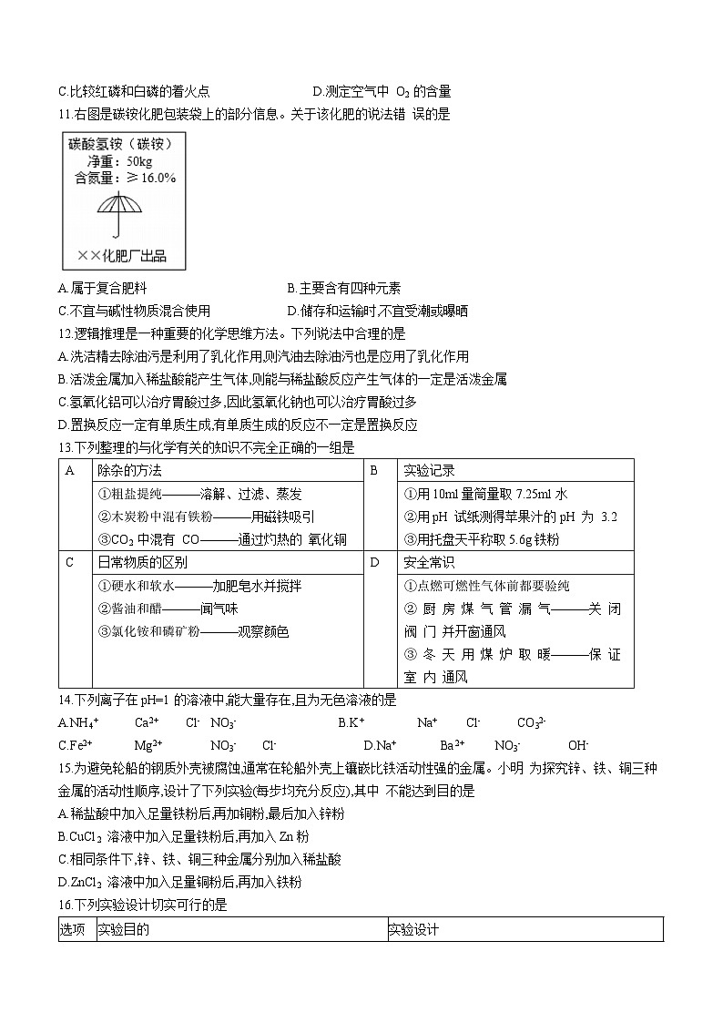 2022年山东省德州市临邑县中考二模化学试题(word版无答案)03