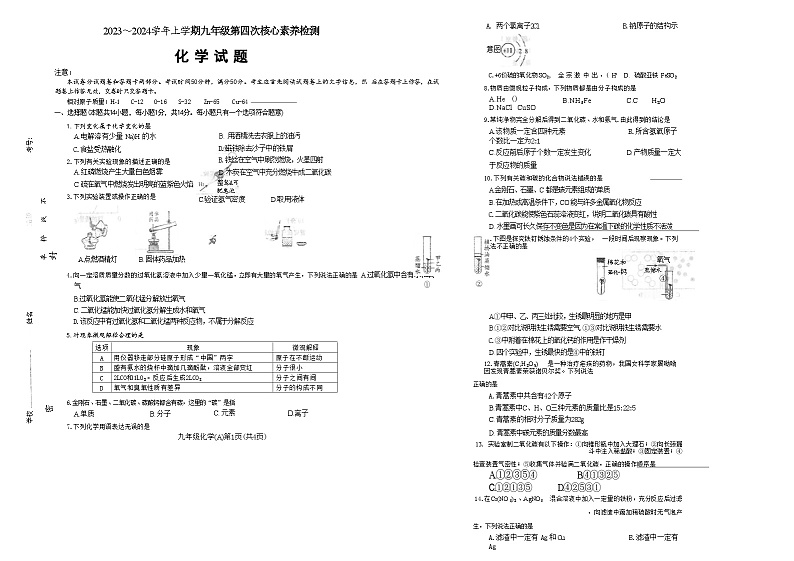 河南省周口市淮阳区羲城中学2023-2024学年九年级上学期11月期中化学试题第1页