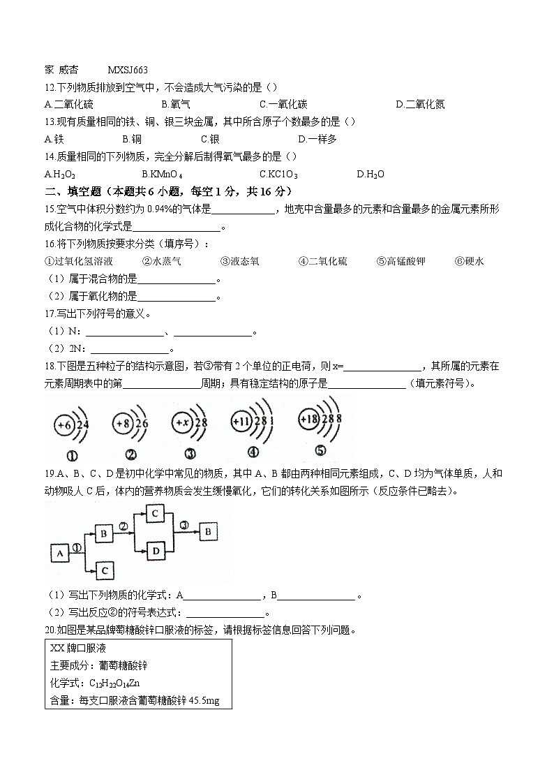 河南省洛阳市新安县2023-2024学年九年级上学期期中考试化学试卷(无答案)第2页