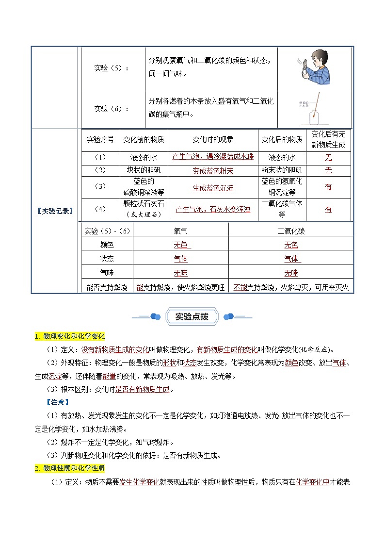 实验01 探究物质的变化和性质-【同步试题】2023-2024学年九年级化学上册教材实验大盘点（人教版）02