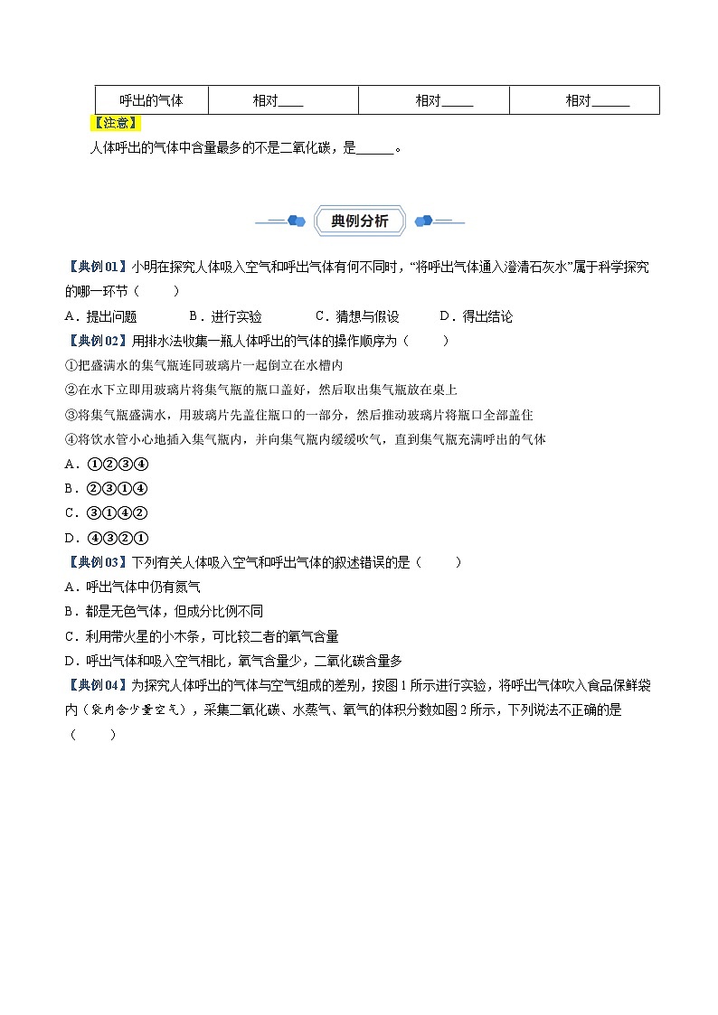 实验03 对人体吸入空气和呼出气体的探究-【同步试题】2023-2024学年九年级化学上册教材实验大盘点（人教版）03
