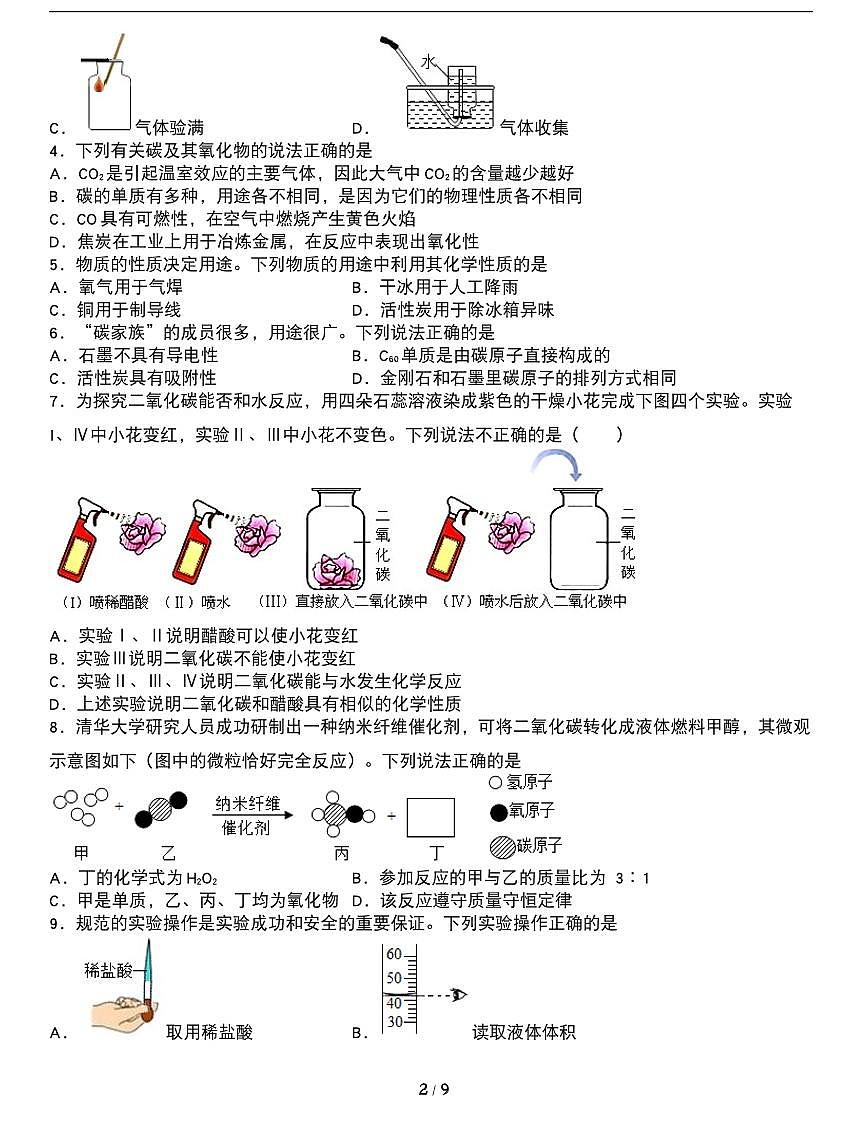 期末复习专题：人教版九年级化学上册期末常考易错专项《碳和碳的氧化物》第2页