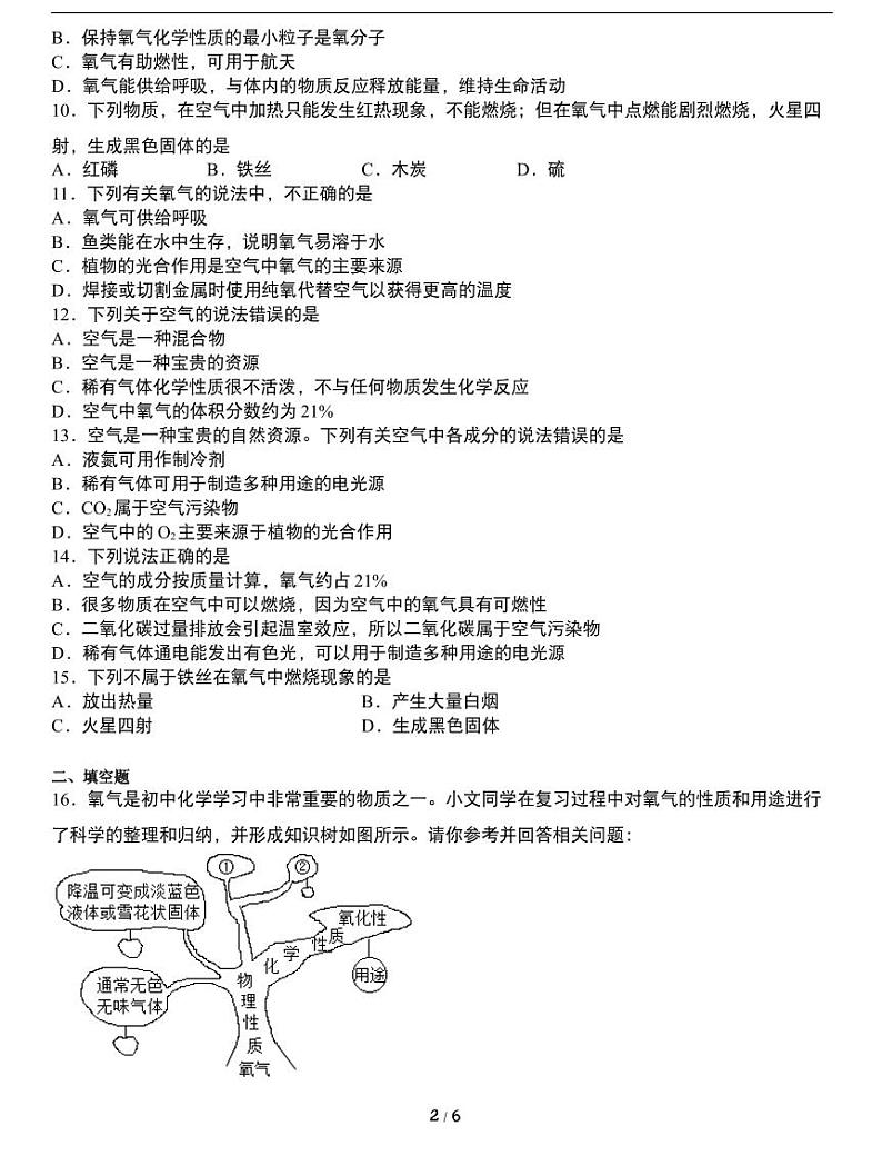 期末复习专题：人教版九年级化学上册期末常考易错专项《我们周围的空气》02