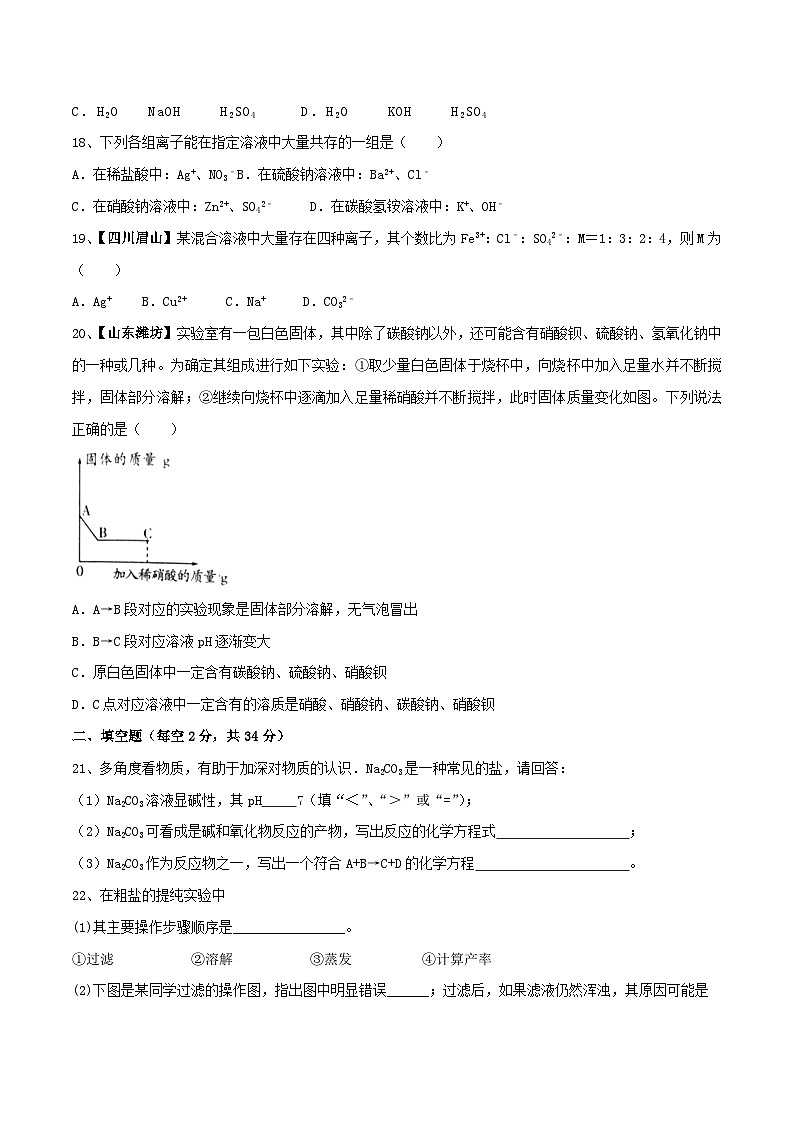 第十一单元 盐 化肥单元测试卷（B卷提升篇）（原卷版）第3页