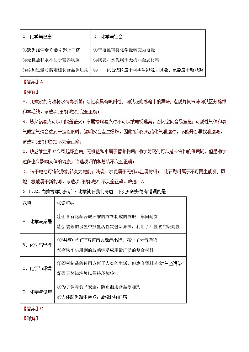 人教版九年级化学下册 12.4 化学与生活综合题（原卷版）03