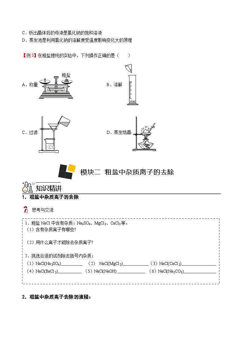 人教版九年级化学下册 第11讲 粗盐中难溶性杂质的去除（原卷版）03