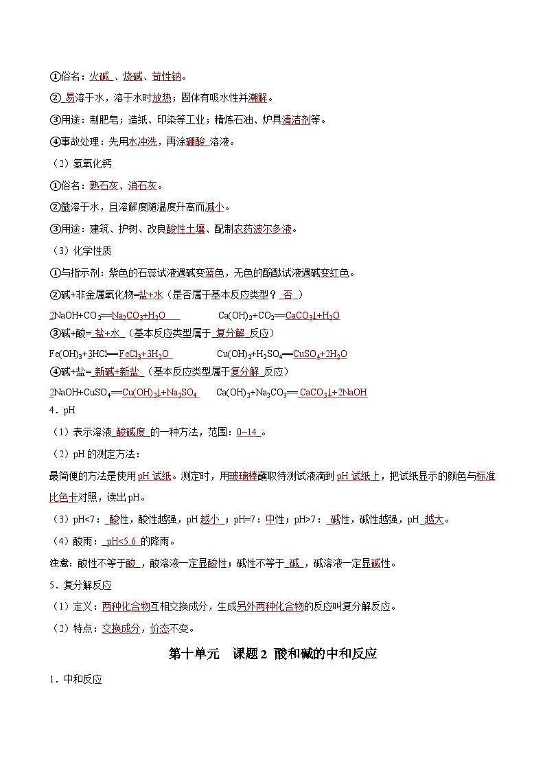 人教版九年级化学下册 第十单元 酸和碱（人教版）（记忆版）知识总结02