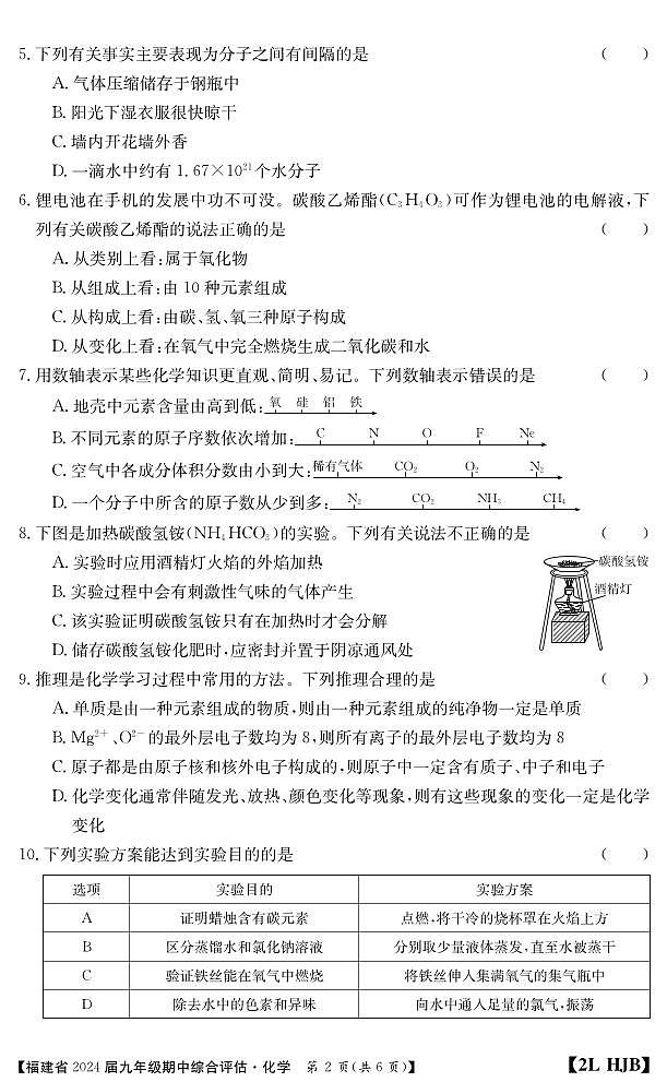 福建省南平市建阳区2023-2024学年九年级上学期期中综合评估化学试题02