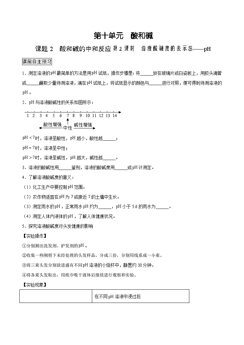 人教版九年级化学下册 10.2.2 溶液酸碱度的表示法——pH（原卷版+解析版）01