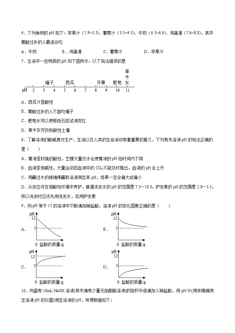 人教版九年级化学下册 10.2.2 溶液酸碱度的表示法——pH（原卷版+解析版）03