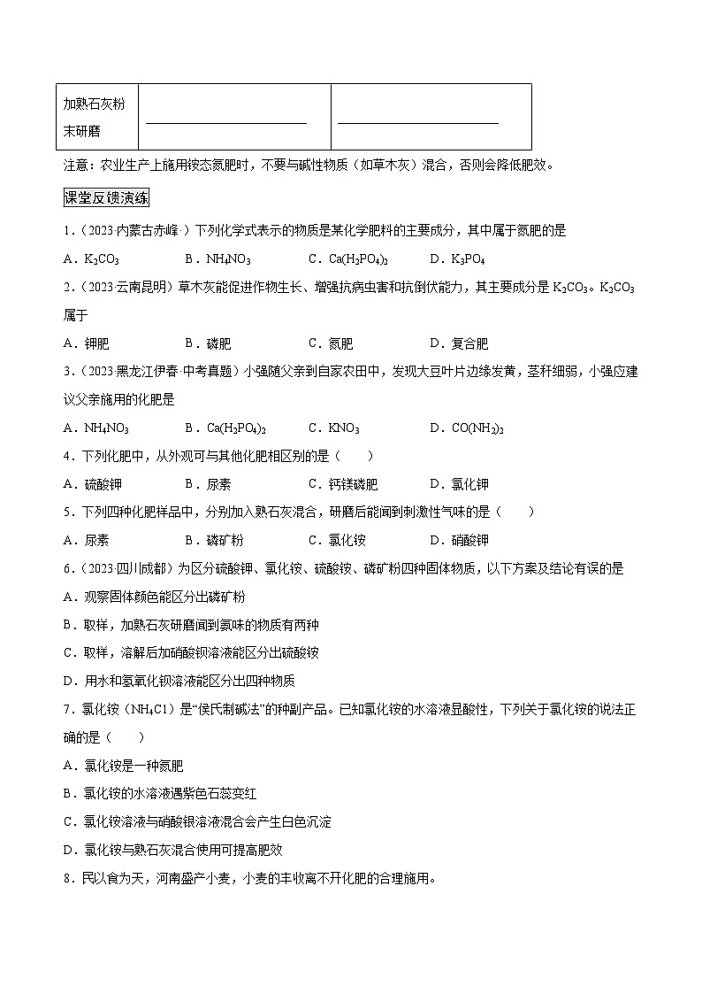 人教版九年级化学下册 11.2 化学肥料（原卷版）第2页