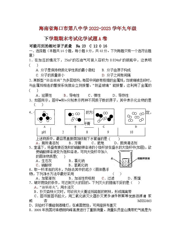 海南省海口市第八中学2022-2023学年九年级下学期期末考试化学试题A卷01