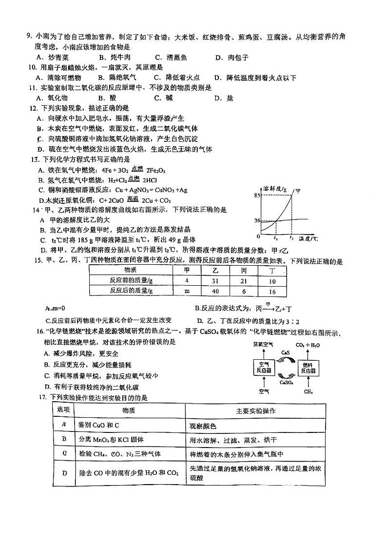 2022年广西南宁市三美学校中考适应性测试化学收网卷（三模）02
