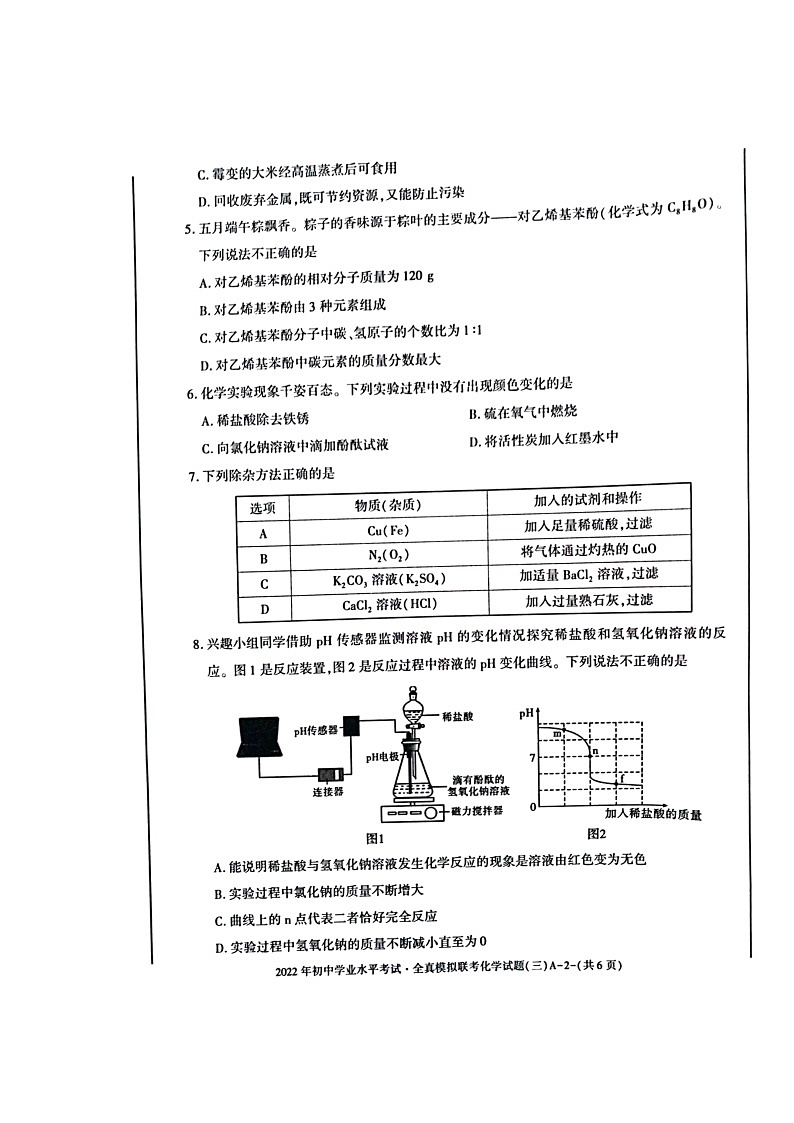 2022年陕西省渭南市澄城县中考模拟考试化学试题（图片版 无答案）(1)第2页