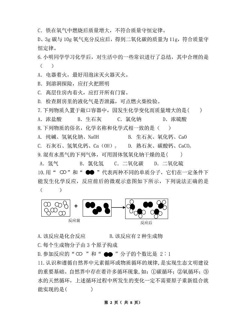 山东省青岛市西海岸新区2023-2024学年九年级上学期12月第二次单元化学检测试题第2页