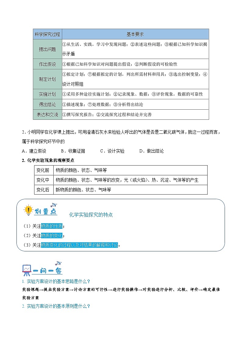 1.2 化学是一门以实验为基础的科学（含培优竞赛试题）-2023-2024学年九年级化学上册同步讲与练（人教版）02