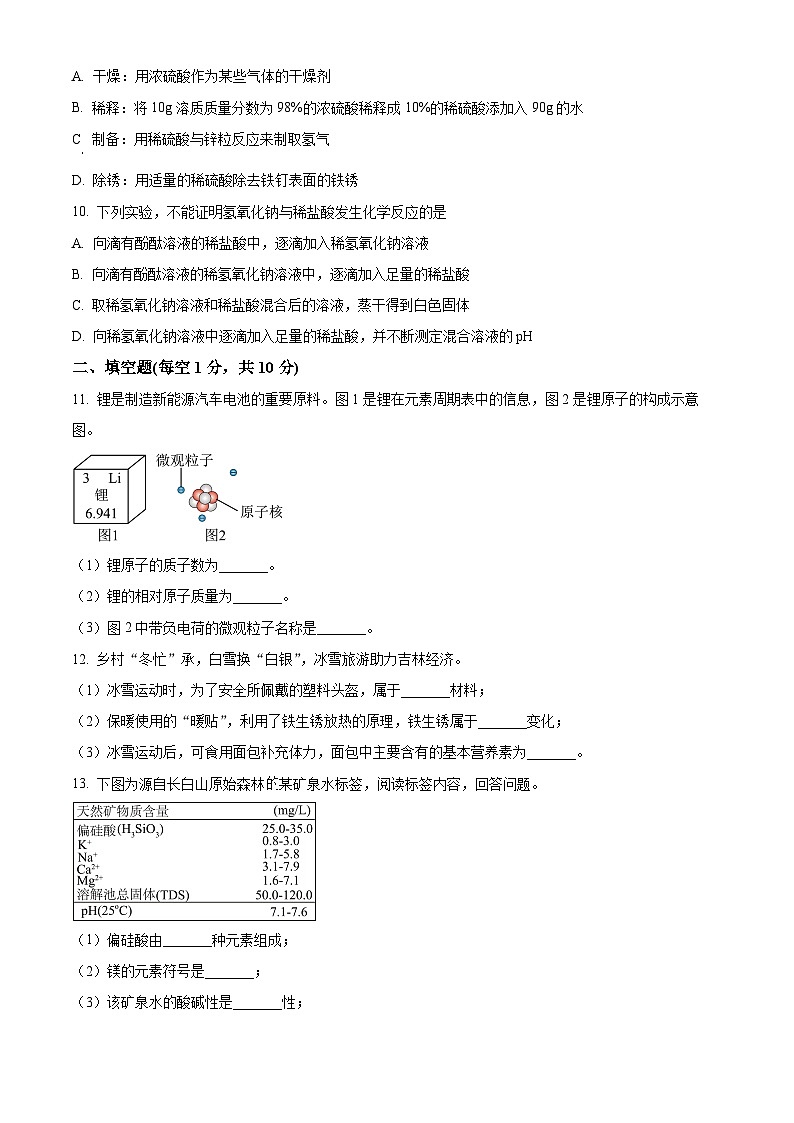 2023年吉林省中考化学真题02