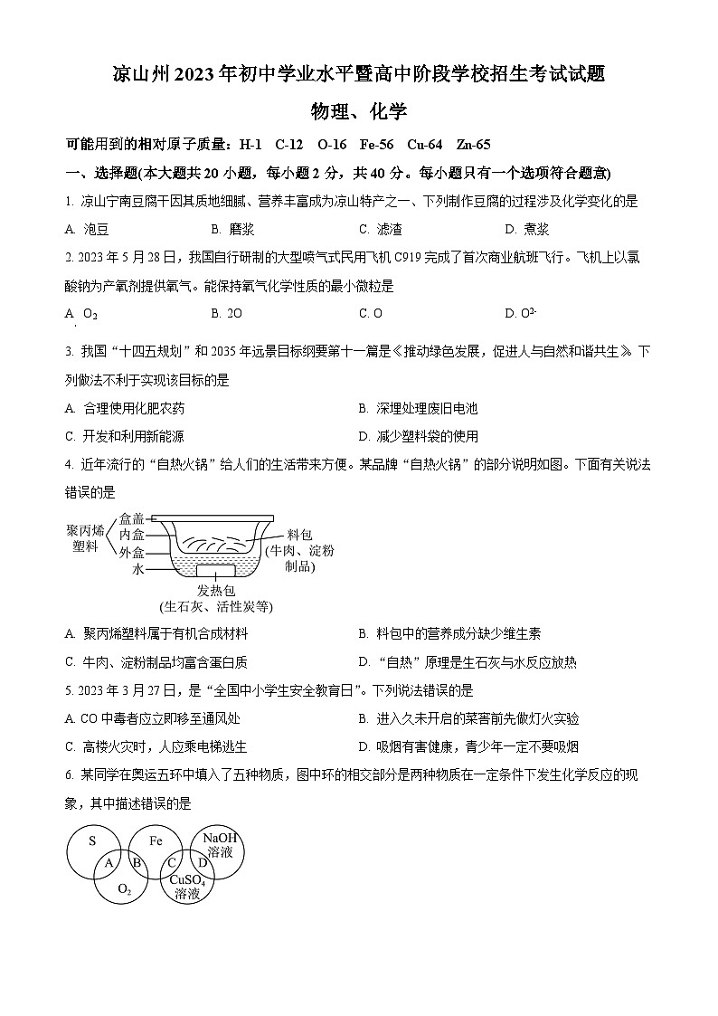 2023年四川省凉山州中考化学真题01