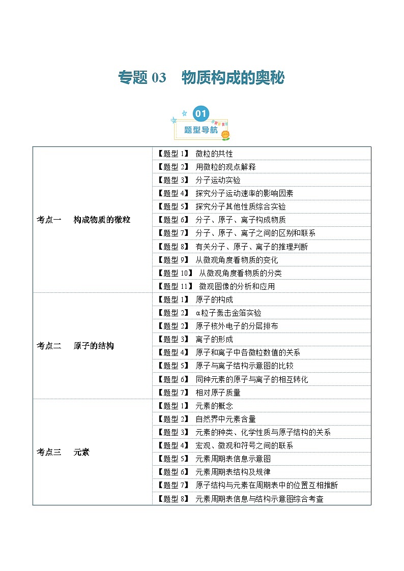 第三单元 物质构成的奥秘（26大题型）-2023-2024学年九年级化学上学期期末考点大串讲（人教版）01