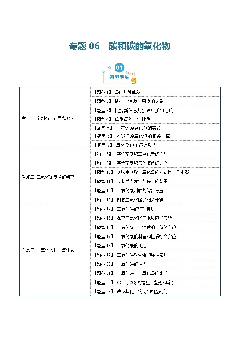 第六单元 碳和碳的氧化物  （23大题型）-2023-2024学年九年级化学上学期期末考点大串讲（人教版）01