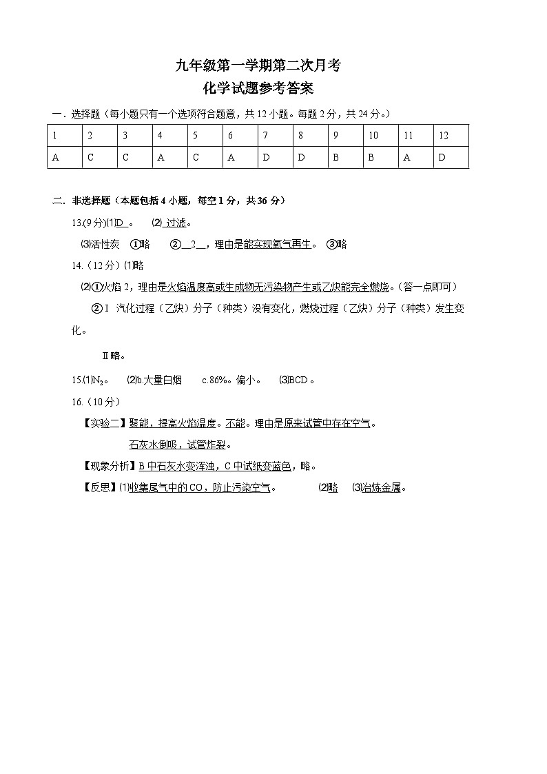 九年级第二次月考化学答案第1页