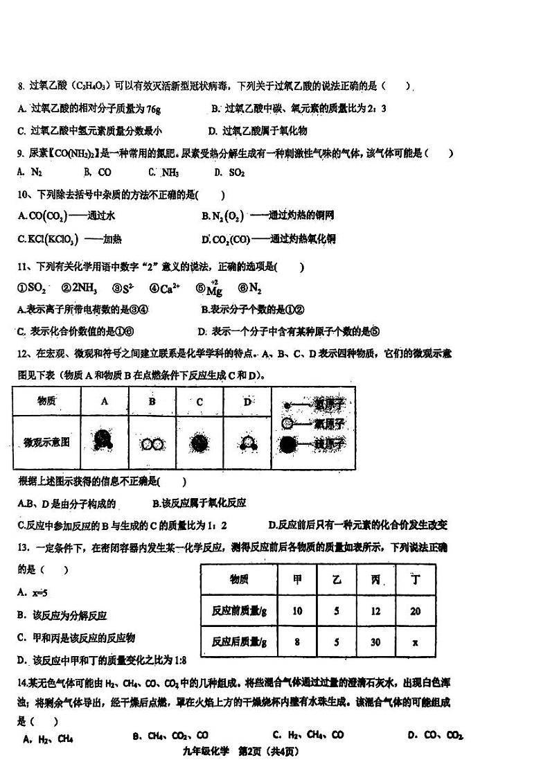 河南省周口市项城市第二初级中学2023-2024学年九年级上学期12月月考化学试题第2页