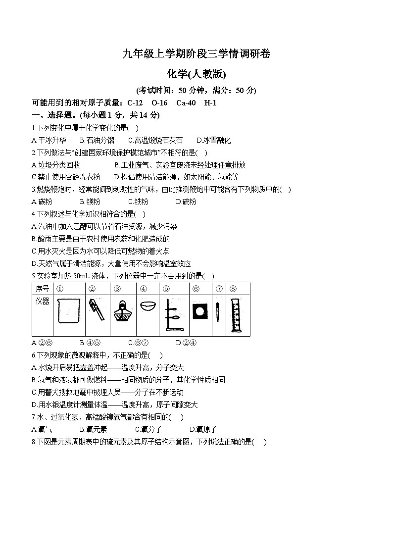 河南省驻马店市正阳县2023-2024学年九年级上学期12月月考化学试题第1页