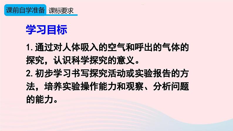 第一单元走进化学世界课题2化学是一门以实验为基础的科学第2课时对人体吸入的空气和呼出的气体的探究课件（人教版九上化学）第2页