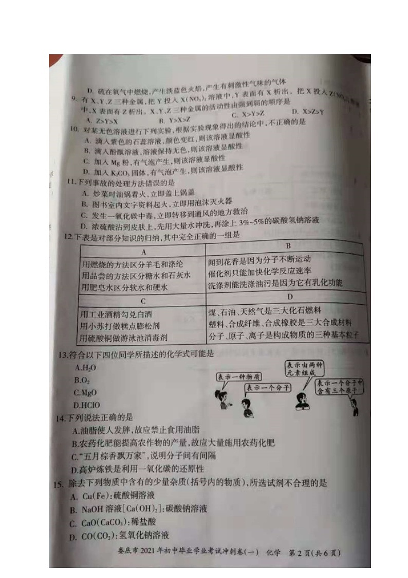 2022年湖南娄底毕业学业考试冲刺卷一化学试题（图片版）02