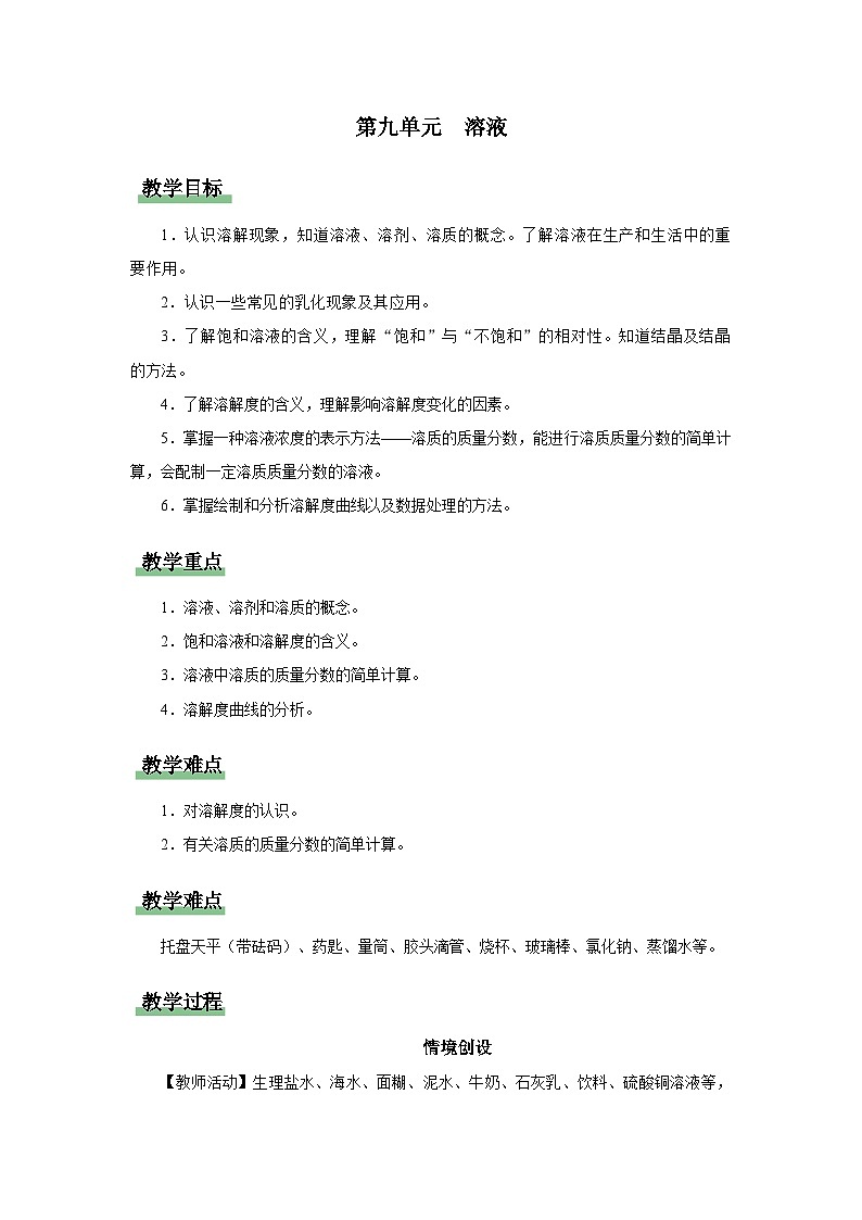 【人教版】九下化学  第九单元  溶液（单元复习）（课件+教案+导学案+分层练习）01