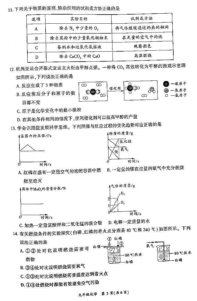 人教版2023秋九年级一诊化学试题第3页