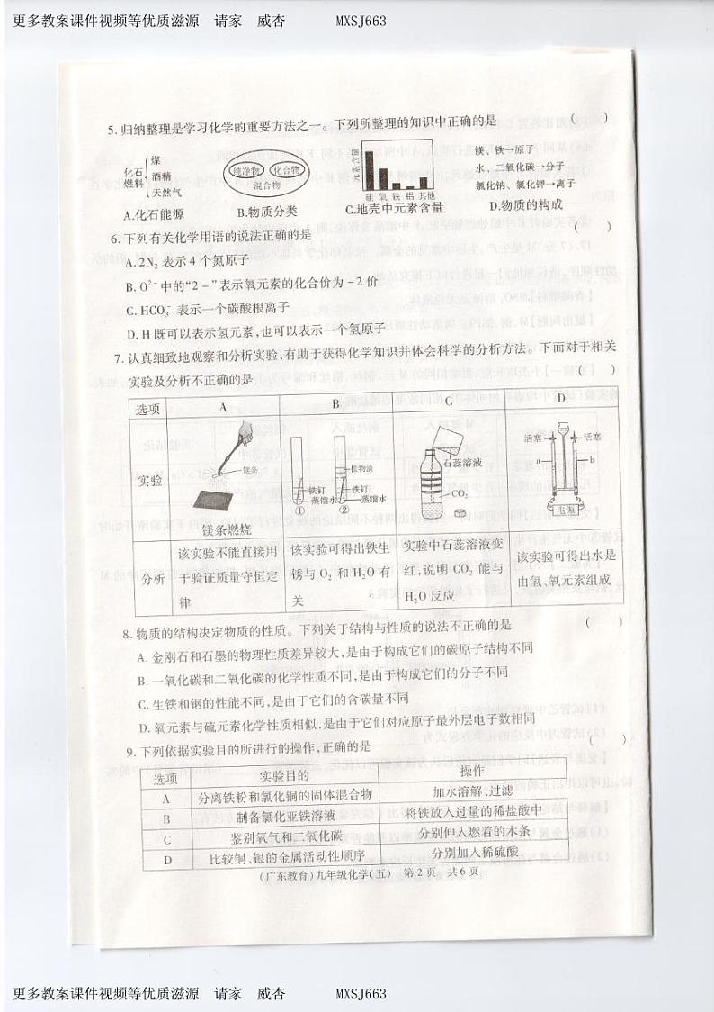 陕西省西安市西光中学2023-2024学年九年级上学期12月月考化学试题02