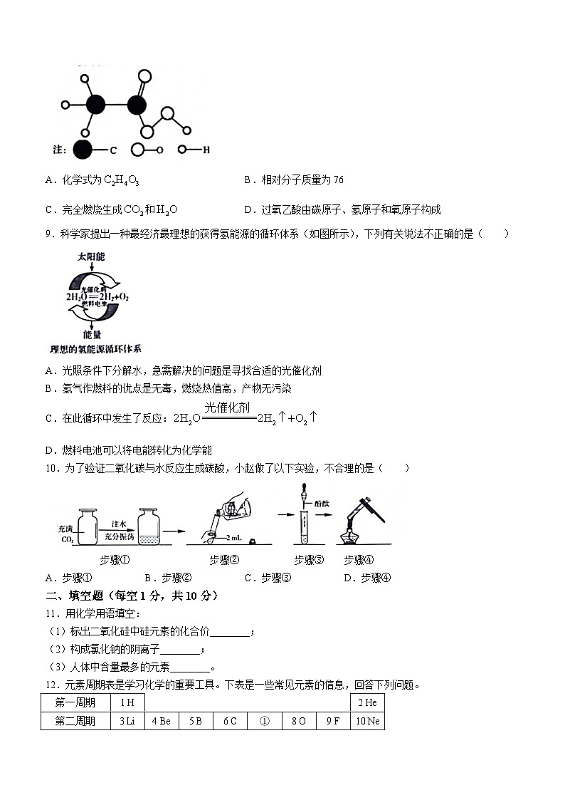 吉林省白山市抚松县第九中学、第十中学、实验中学、外国语学校2023—2024学年九年级上学期期末化学测试卷02