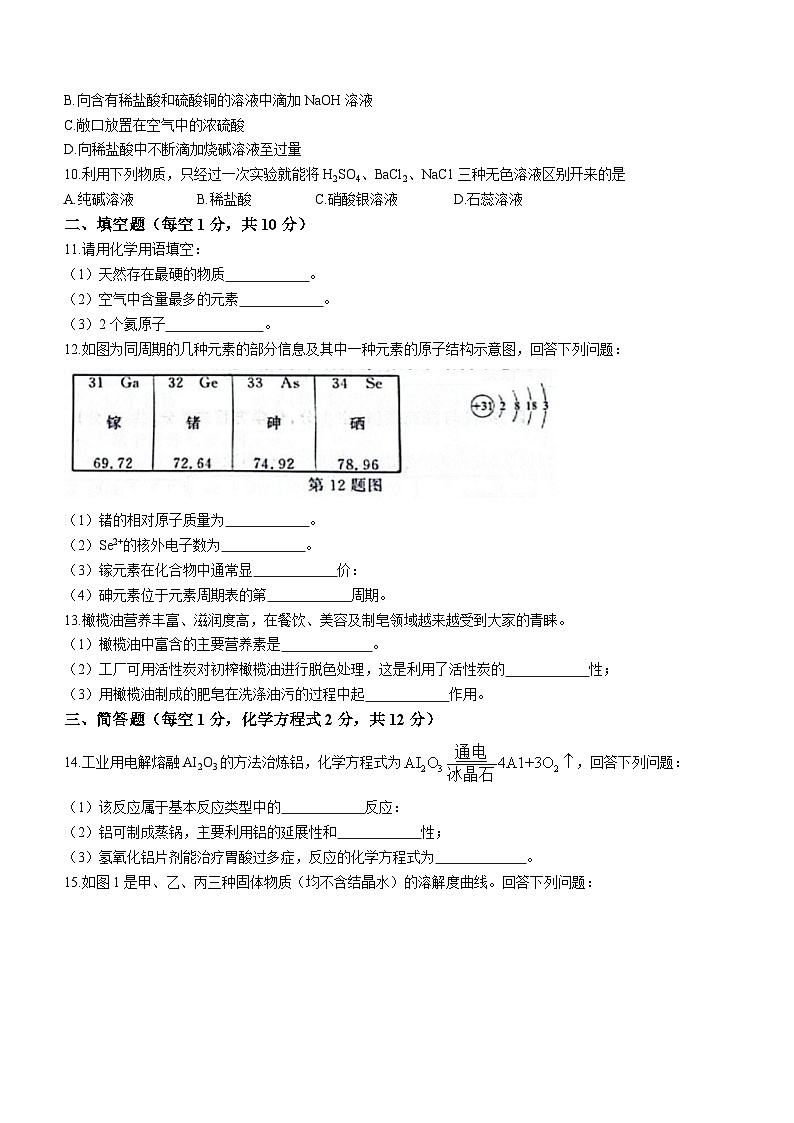 吉林省临江市外国语学校、第三中学、光华中学2023—2024学年九年级上学期期末化学测试卷03