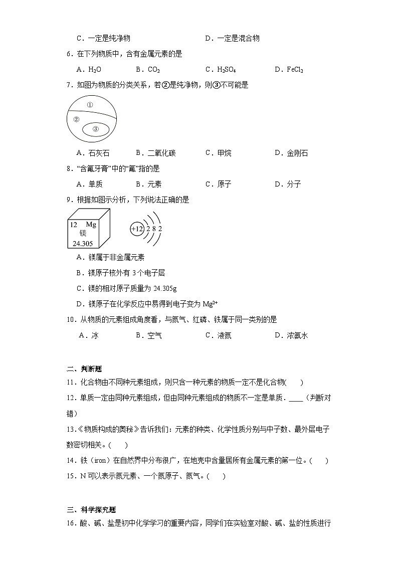 2.4元素同步练习  鲁教版化学九年级上册第2页