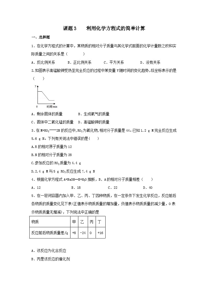 第五单元课题3+利用化学方程式的简单计算练习题-2023-2024学年九年级化学人教版上册01