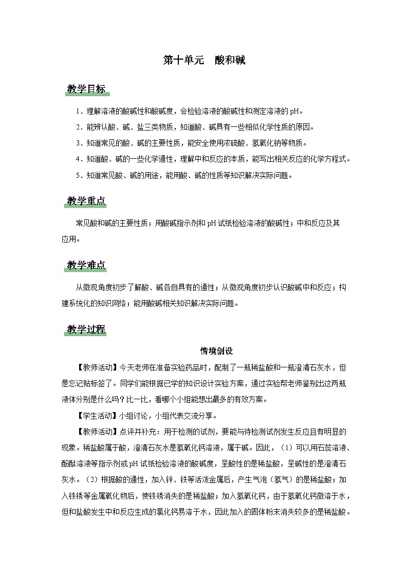【人教版】九下化学  第十单元 酸和碱（单元复习）（课件+教案+导学案+分层练习）01