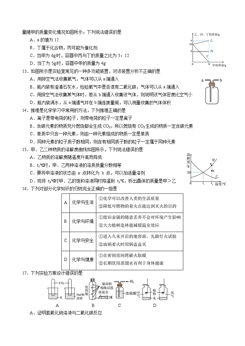 九年级化学期末模拟卷01（江苏专用，沪教版·全国1-6章）-2023-2024学年初中上学期期末模拟考试03