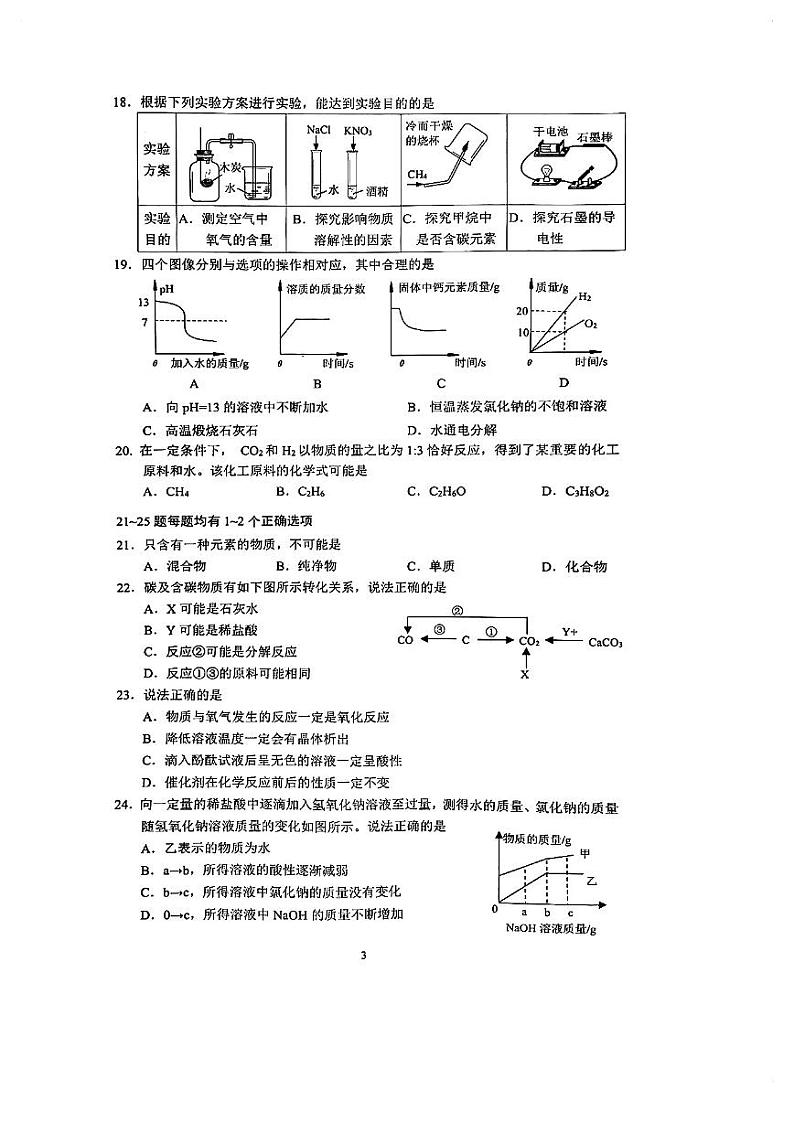 2024届上海市杨浦区初三一模化学试卷含答案解析03