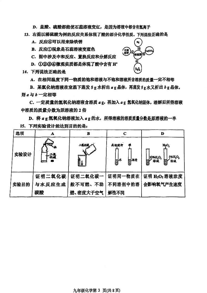 天津市红桥区2023-2024学年九年级上学期期末化学试题第3页