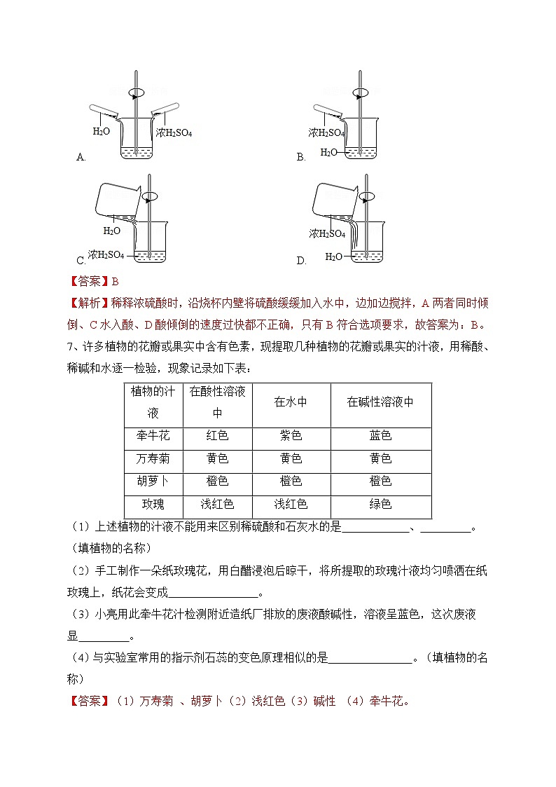 人教版九年级化学下册同步精品练习 《常见的酸和碱》第1课时分层作业（解析版）第3页