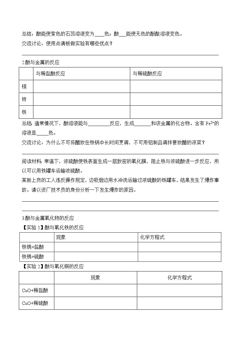 人教版九年级化学下册同步精品练习 《常见的酸和碱》第2课时导学案（原卷版+教师版）02