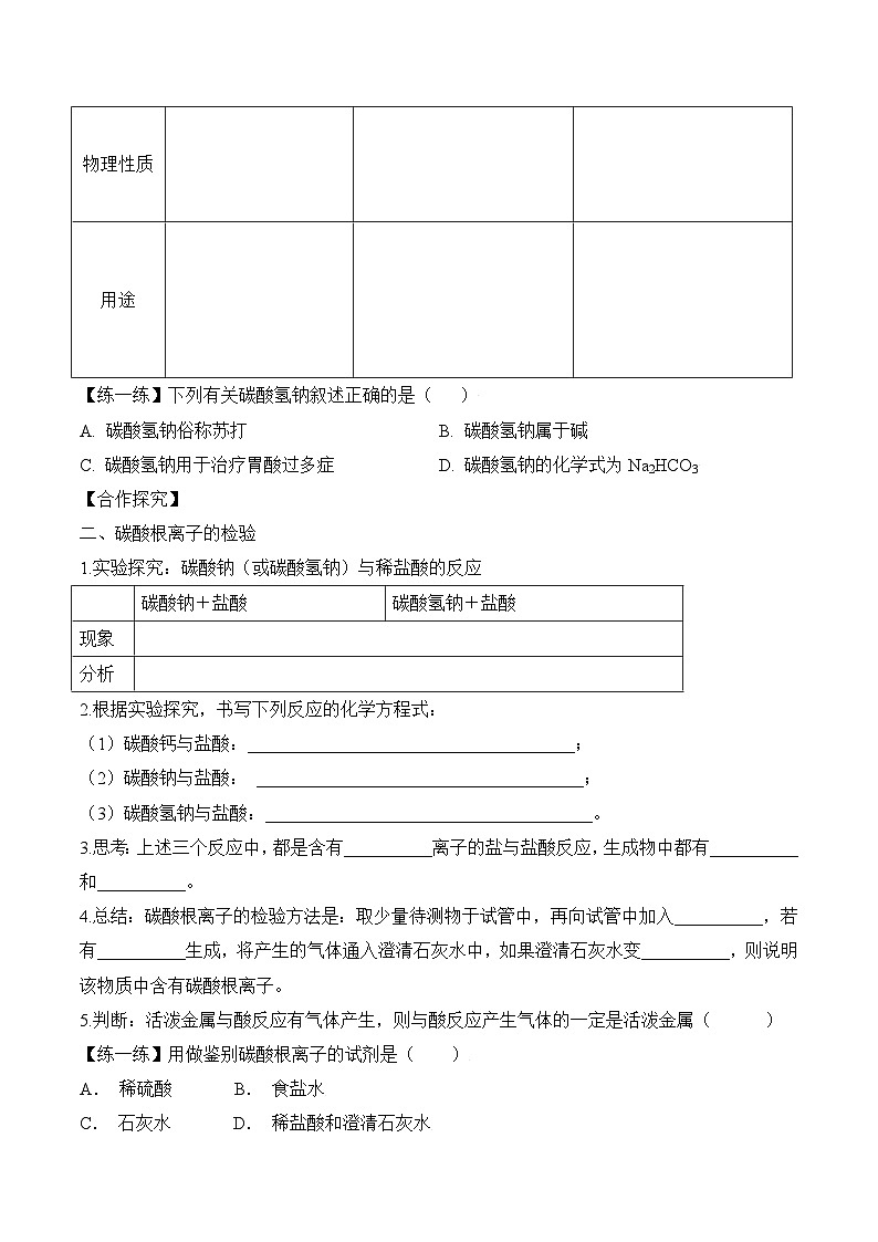 人教版九年级化学下册同步精品练习 《生活中常见的盐》第2课时导学案（原卷版+教师版）02