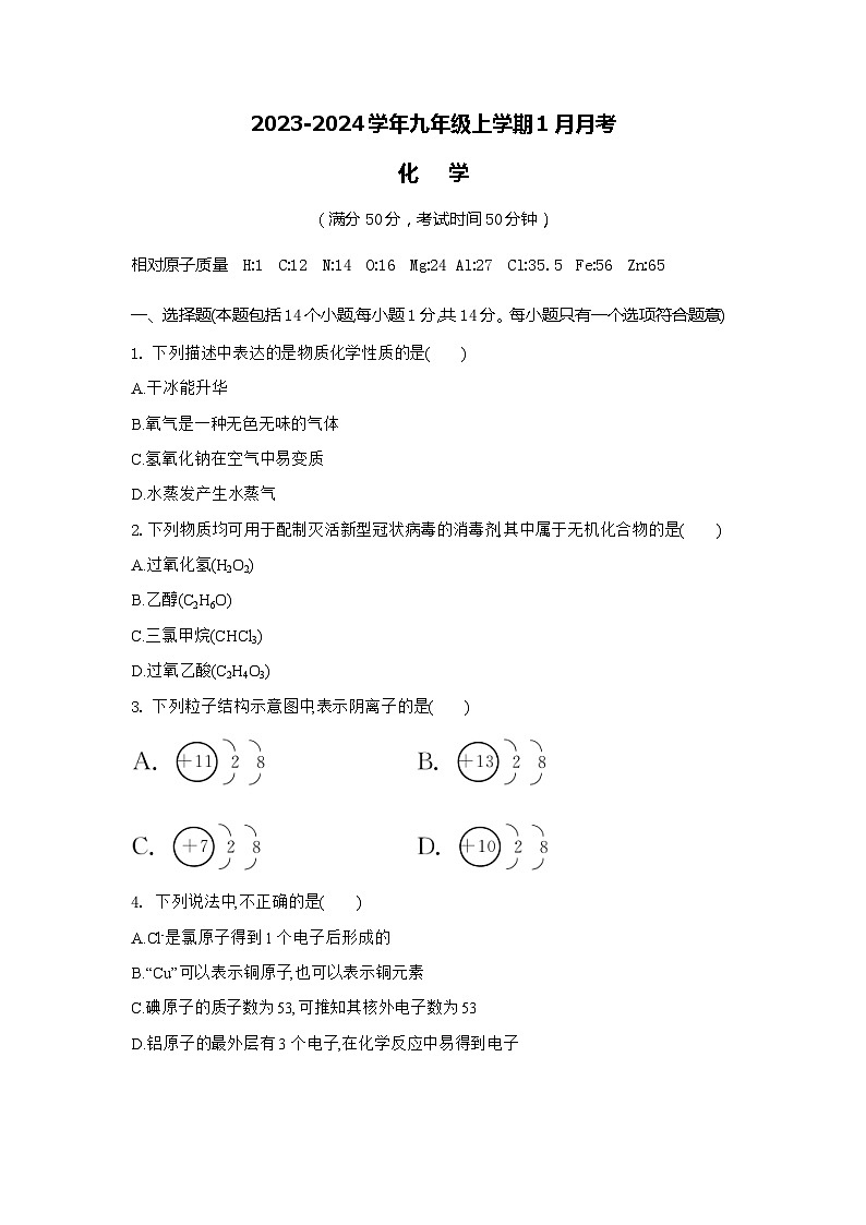 河南省商丘市豫东综合物流产业聚集区2023-2024学年九年级上学期1月月考化学试题01