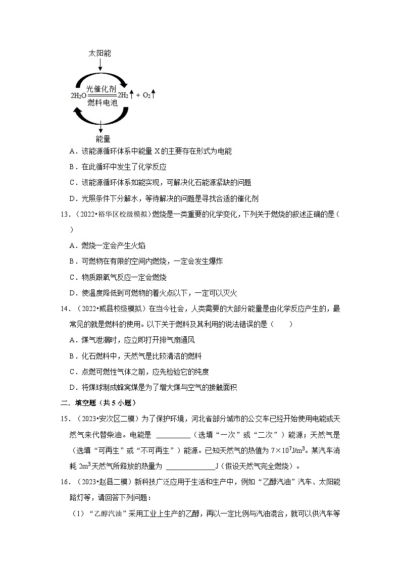 河北3年（2021-2023）中考化学模拟题分类汇编---化学与能源03