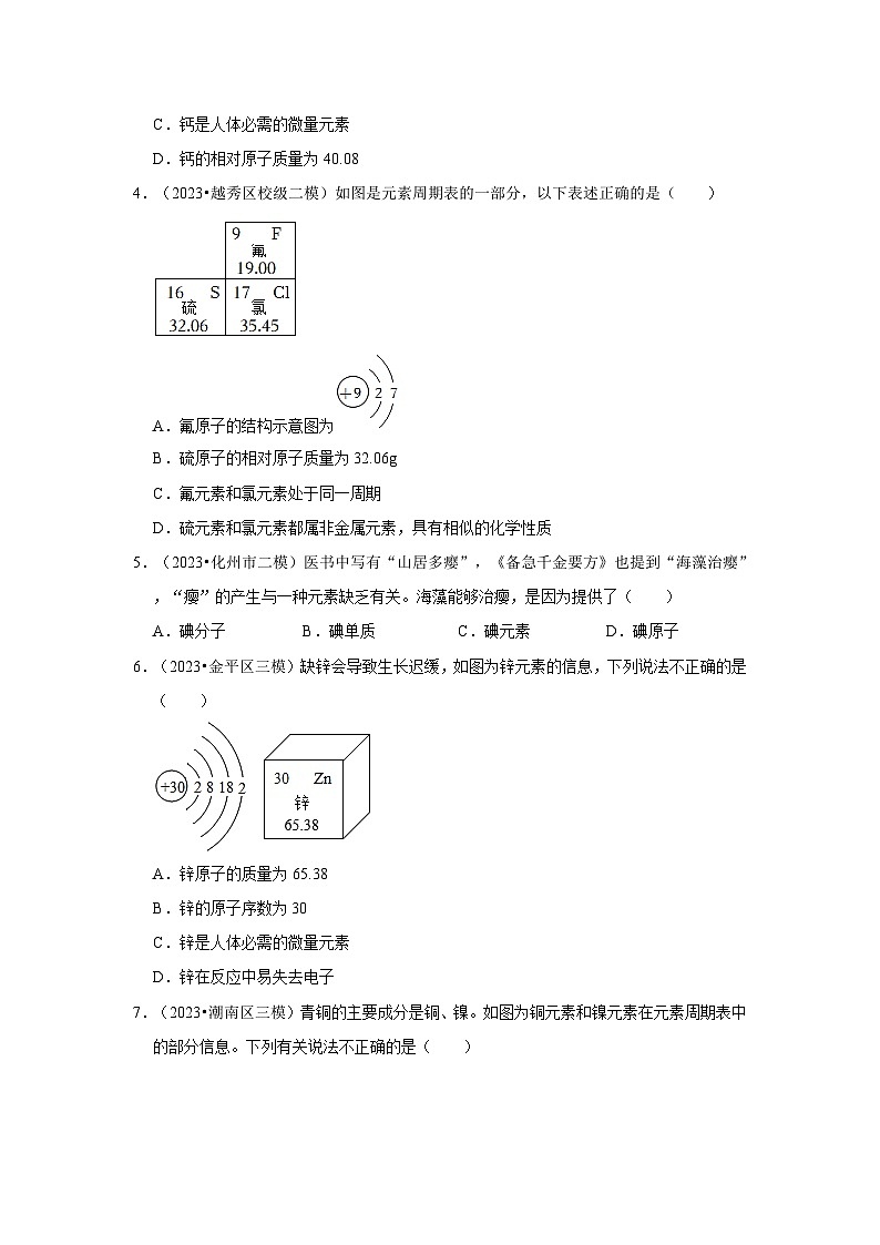 广东省3年（2021-2023）中考化学模拟题分类汇编---物质的组成和分类02