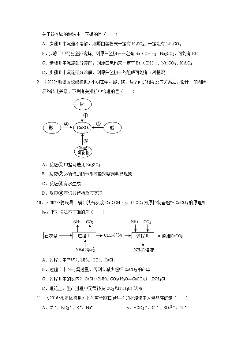 广东省3年（2021-2023）中考化学模拟题分类汇编---盐 化学肥料第3页
