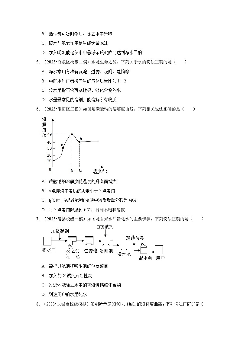 河南3年（2021-2023）中考化学模拟题分类汇编---水与常见的溶液02