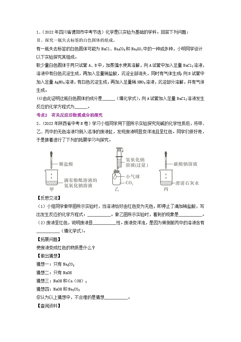 重难点11 实验探究题-2023年中考化学【热点•重点•难点】专练（原卷版）第3页