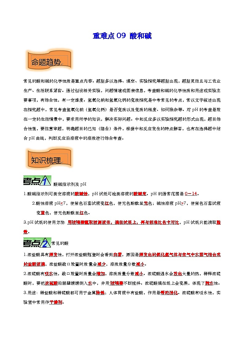 重难点09 酸和碱-2023年中考化学【热点•重点•难点】专练（解析版）第1页